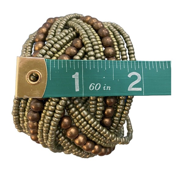 Open Cuff Bracelet Olive Green Bronze Seed Bead Braided Artisan Jewelry 7" - Picture 4 of 4